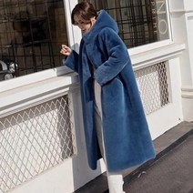 여성 겨울 모피 코트 밍크 양털 모조 후드 코트 롱 코트 오버핏 루즈핏 스웨이드