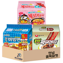 [안녕골목마켓] 인기라면3종세트_팔도비빔면5개+짜파게티5개+까르보불닭볶음면4개, 안녕골목마켓 인기라면3종세트