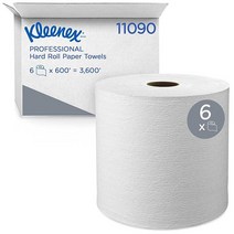Scott Kleenex 하드 롤 페이퍼 타월 (11090) 프리미엄 흡수성 포켓 3.8cm(1.5인치) 코어 화이트 152.4m(600피트)/롤 6롤/케이스 91.4m