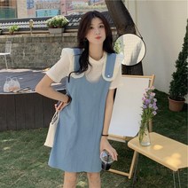 데님원피스 하객룩 청 투피스 세트 루즈핏 멜빵 원피스 코디