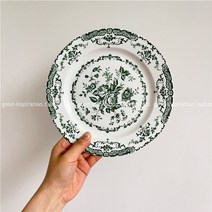 이쁜 접시 플레이트 프렌치 앤티크 로즈 가든 도자기 식판 디저트 케이크 애프터눈 티 빈티지, 스톤그린플레이트2cm