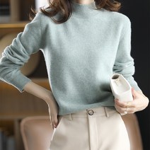 여성 기본핏 반목 하프 터틀넥 긴팔 무지 니트 스웨터