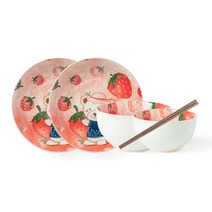 LOVFIR 한국식 딸기 곰 그릇과 접시 식기 세트 조합 4인 식기세트 12p 6인 식기세트 19p, 1인 식기세트 5p