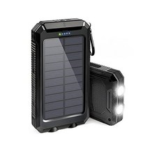 태양열 충전기 야외 캠핑용 Suscell 20000mAh 태양광 발전 은행 2개의 LED 손전등 및 2개의 USB 출력 포트 휴대폰용 휴대용 태양열 배터리 충전기(iPhone, 20000mAh 블랙, 1개