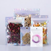 (100P)전면투명 화이트 은박 홀로그램 지퍼백, 화이트(100pcs), 12x20cm [T46], 100개, 1개