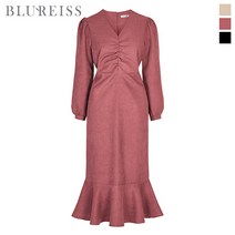 [블루레이스] 셔링V넥페플럼원피스_BI2W1OP3141