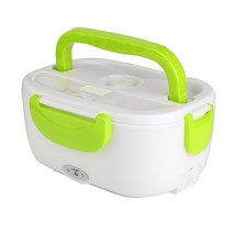 2 in 1 Car& Home Electric Heated Lunch Box Portable 12V 110V 220V Bento Boxes Food Heater Rice Conta, green_US plastic, 1개