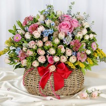 99플라워 (당일수령) 핑크장미 꽃바구니 [ST-A1855] - 전국꽃배달서비스 로즈데이 생일 생화 꽃선물 당일배송