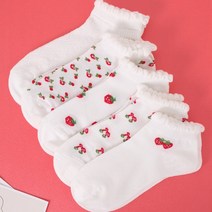 이너피아 화이트 레이스 발목양말 프릴 짧은 양말 5켤레+고리수건