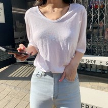 바보사랑 (1+1)만능잇템 베이직 워싱 린넨 브이넥 티셔츠(tee912 1) .드레스날다