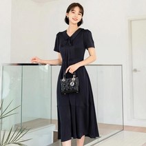시크라인 플랫카라 리본 롱 플레어 원피스