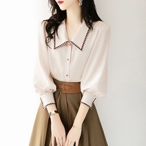 Momolatti 여성용 셔링 퍼프 소매 긴 소매 블라우스