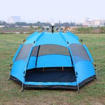 캠핑 아웃도어 용품Century Glacier Fully Automatic Double Double Layer 육각형 텐트 3-4 인용 캠프 야생 캠프 방지 속도 오프닝 해변, 8 명 이상, 블루