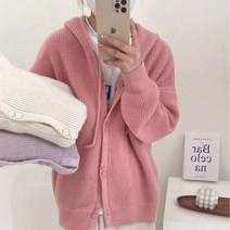 은창)골지 버튼 후드 파스텔 컬러 니트 가디건 아우터