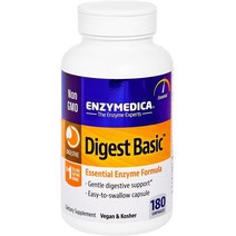 Enzymedica 엔자이메디카 Digest Basic 필수 효소 포뮬라 180정 캡슐 프로테아제 말타아제 셀룰라아제 말타아제 글루코아밀라아제 함유