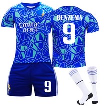 레알 마드리드 골키퍼 블루 9 벤제마 20 비니시우스 1번 쿠르투아 유니폼 세트 축구복, 9번 양말 달고.