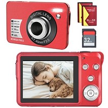 어린이용 디지털 카메라 청소년 소년 소녀용 2.7k 디지털 카메라 32GB SD 카드 및 2개의 배터리(빨간색)가 장착된 16배 디지털 줌 카메라