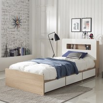 베롬 LED조명 서랍 수납형 슈퍼싱글 침대 GH562-2, 화이트