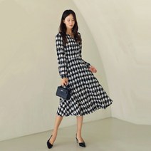 프롬코 자체제작 여성 하운드투스 체크 긴팔 롱 원피스