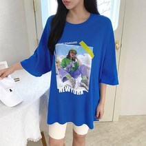 코지 여자 캐주얼 뉴욕 사진 프린팅 박스 반팔티