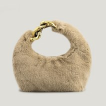 페이크퍼가방 밍크가방 fur bag 디자이너 플러시 하프 문 인조 모피 핸드백 여성용 메탈 체인 숄더백 숙녀