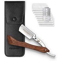클래식 이발소 독일 면도기세트 수제 가죽 케이스에 나무 손잡이가 있 명반 연필 포함 가이드 개의 날카로운 날 포함 선물 아이디어 고급 품질의 습식, 나무 - 검정