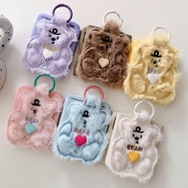 삼성 갤럭시 Z플립4 Z플립3 고리형 핑거 링 홀더 귀여운 겨울 털 퍼 곰 캐릭터 슬림 하드 특이한 디자인 폴더블폰4 폴더블폰3 케이스