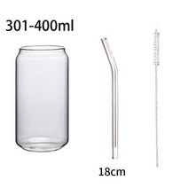 크리에이티브 캔 모양 차 주스 우유 유리 컵 대나무 뚜껑 커피 머그잔 음료 높은 붕규산 용기 내구성, [01] 301-400ml