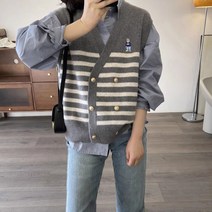 [당일출고]수엠W 단가라 니트 베스트 S160 더블단추조끼