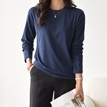 데일리앤 로아니 여성 라운드 모달 무지 스판 베이직 긴팔 티셔츠 봄 가을