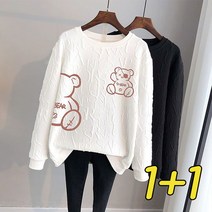 1+1 여성 긴팔 맨투맨 티셔츠 빅사이즈 공 라운드넥 풀오버 봄가을 블라우스