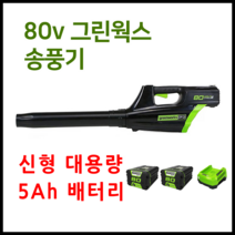 그린웍스 80v 충전송풍기 무선 충전식 브로워 송풍기 낙엽청소기, 선택5 본체+고속충전가+5Ah배터리 2개