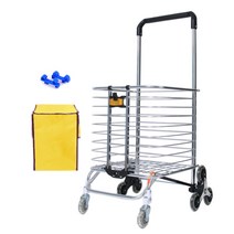 지니고 특대형카트 장바구니캐리어 폴딩카트 핸드 쇼핑카트, 대형카트-세바퀴형, 3.특대형바구니(노랑)+비닐걸이2개 (+7900원), 1개