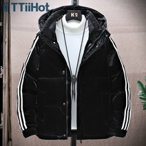 [TTiiHot QC-LWKS] 겨울 패딩 남성 캐주얼 화이트 오리털 후드 도톰하고 밝은 느낌의 스트라이프 코트