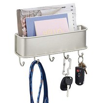 mDesign Wall Mount Metal Entryway Storage Organizer Mail Sorter Basket with Multiple Hooks - Letter, 1