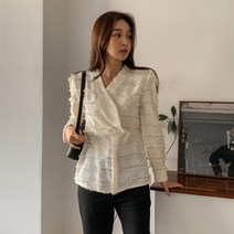 시크블랙 베리달 깃털 랩스타일 블라우스-BL4370C1C