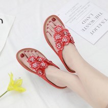 도오빠 드국빌 여성 쪼리 가죽 샌들 플립플랍 꽃무늬 비즈 쿠션 발편한 여름 여자샌들