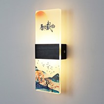 라탄 인테리어 조명 한지등 고전 어 풍경 그림 벽 램프 아크릴 전등 갓 호텔 거실 일본 벽 리 이자카야 324, h, 온난한 백색 (2700-3500k), 40×15cm