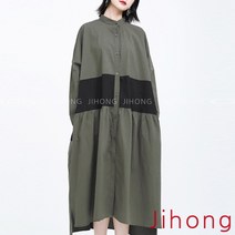 지홍 봄가을 미시 마담 빅사이즈 루즈핏 긴팔 롱원피스