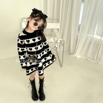 픽셀 하트 플레어 니트원피스 아동복 아동원피스 여아원피스 여아옷 여아의류 여자아동복 키즈원피스 유아동복 나들이룩 자매룩 등원룩