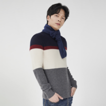 By파크랜드 엔디프 네이비 울 컬러블록 라운드 넥 스웨터.GWR21481