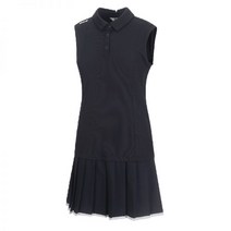 여성 골프 플리츠 밑단 민소매 원피스 VLOPM510_BK