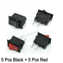 10 pcs kcd1 로커 스위치 on-off 2 위치 핀 조명 전원 스위치가있는 전기 장비 250vac/125vac, [03] Red and Black