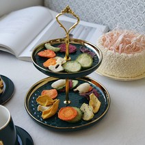 2단 2층 홈파티 미니케잌 쿠키 마카롱 핑거푸드 애프터눈티 트레이 접시, 화이트