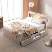 크렌시아 리비앙 LED 벙커 4단 서랍 수납 슈퍼싱글/퀸 침대프레임+본넬매트, 메이플화이트