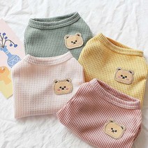 펫라이엇 1+1 강아지옷 고양이옷 데일리 크루넥 와플 티셔츠 나시 실내복 외출복 S-XL, 세트02_옐로우+퍼플