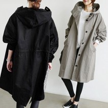 S~5XL 빅사이즈 여성 후드 트렌치코트 루즈핏 자켓 바람막이 점퍼 캐주얼 롱코트 봄가을