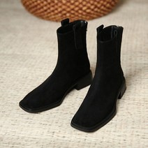 디자이너 인조 스웨이드 웨스턴 카우보이 첼시 부츠 여성 스퀘어 토 오피스 레이디 슈즈 청키 힐 카우걸 가을 겨울