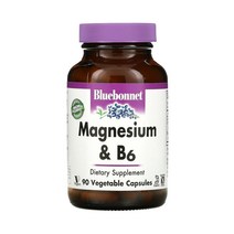 Bluebonnet 블루보넷 마그네슘 & 비타민B6 90베지캡슐 수용성 비타민 비6 피리독신 HCI 하이드로클로라이드 아스파르트산 아스파트산, 1개, 기본