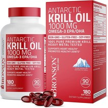 브론슨 오메가3 EPA DHA 아스타잔틴 인지질 남극 크릴 오일 1000mg 180소프트겔, 60 카운트(1개 팩)